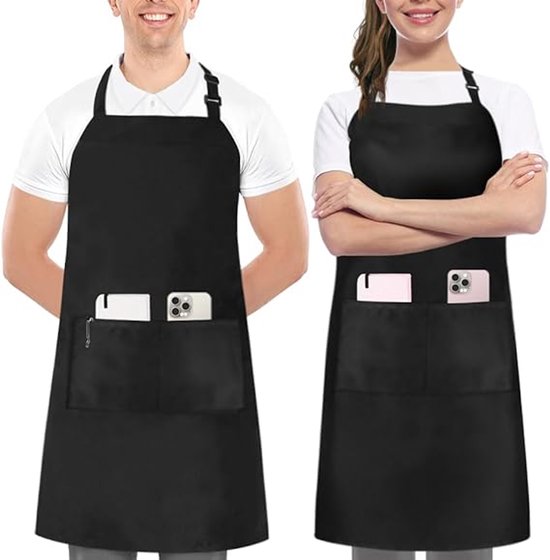 Two-piece kitchen aprons - Waterproof and stain resistant - Professional cooking aprons - Unisex - Suitable for various purposes including catering, pottery, painting, woodworking, etc. - With two large, practical pockets - Black.