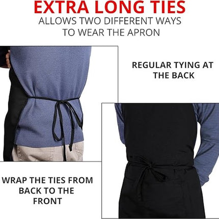 Two-piece kitchen aprons - Waterproof and stain resistant - Professional cooking aprons - Unisex - Suitable for various purposes including catering, pottery, painting, woodworking, etc. - With two large, practical pockets - Black.