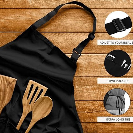 Two-piece kitchen aprons - Waterproof and stain resistant - Professional cooking aprons - Unisex - Suitable for various purposes including catering, pottery, painting, woodworking, etc. - With two large, practical pockets - Black.