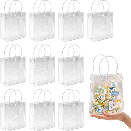 10-Pack Clear Gift Bags - with Handles - Mini Party Gift Bags - Clear Gift Bags, 5.9 x 6.29 Inches - Candy Bags - Gift Bags.