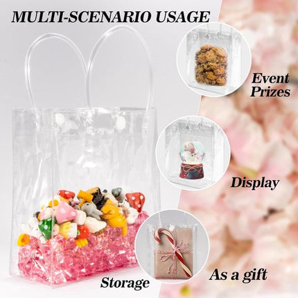 10-Pack Clear Gift Bags - with Handles - Mini Party Gift Bags - Clear Gift Bags, 5.9 x 6.29 Inches - Candy Bags - Gift Bags.