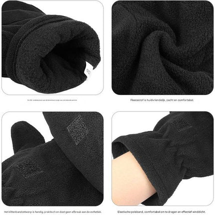 Unisex warm fleece gloves with fold-over top - Half-finger gloves - Warm gloves - Half-finger design - Suitable for writing, cycling, photo sessions with your partner - Winter gloves - Winter gift - Warm - Black XS.