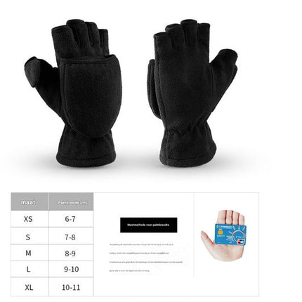 Unisex warm fleece gloves with fold-over top - Half-finger gloves - Warm gloves - Half-finger design - Suitable for writing, cycling, photo sessions with your partner - Winter gloves - Winter gift - Warm - Black XS.