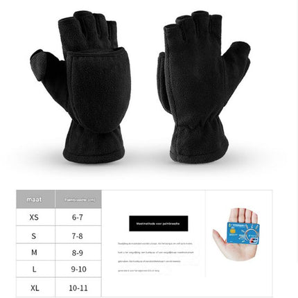 Unisex warm fleece gloves with fold-over top - Half-finger gloves - Warm gloves - Half-finger design - Suitable for writing, cycling, photo sessions with your partner - Winter gloves - Winter gift - Warm - Black XL.