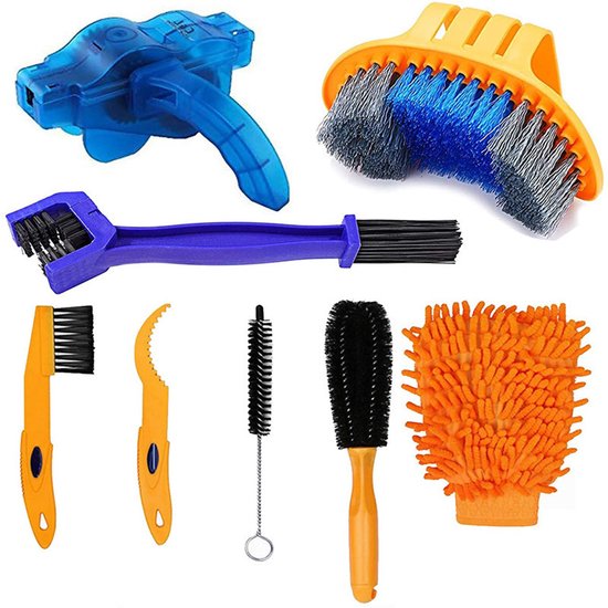 8-piece bicycle cleaning tool set - Bicycle chain ring - Cleaning kit - Mountain bike accessories - Maintenance tools - Large cleaning brush.