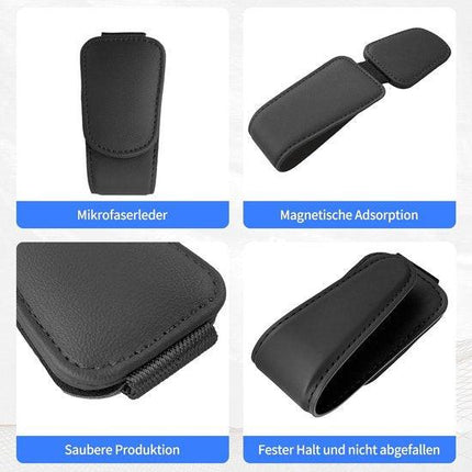 Car sun visor glasses holder - magnetic leather sunglasses holder - car sun visor accessories - bill holder (black).