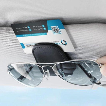 Car sun visor glasses holder - magnetic leather sunglasses holder - car sun visor accessories - bill holder (black).