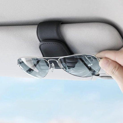 Car sun visor glasses holder - magnetic leather sunglasses holder - car sun visor accessories - bill holder (black).
