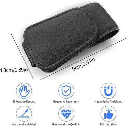 Car sun visor glasses holder - magnetic leather sunglasses holder - car sun visor accessories - bill holder (black).