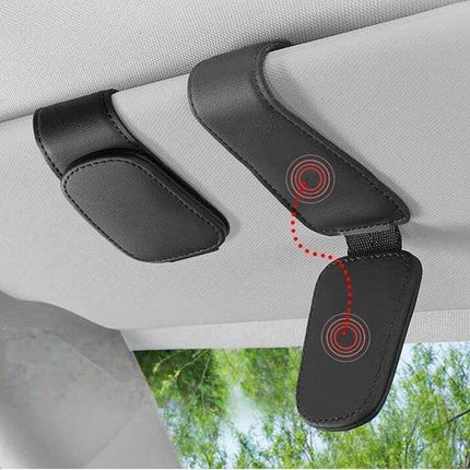 Car sun visor glasses holder - magnetic leather sunglasses holder - car sun visor accessories - bill holder (black).