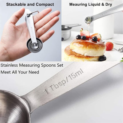 Set of 6 stainless steel measuring spoons - Includes teaspoon, tablespoon and measuring spoon - Suitable for liquids and dry ingredients - Kitchen and baking utensils - Can be stored in spice jars.