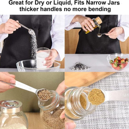 Set of 6 stainless steel measuring spoons - Includes teaspoon, tablespoon and measuring spoon - Suitable for liquids and dry ingredients - Kitchen and baking utensils - Can be stored in spice jars.