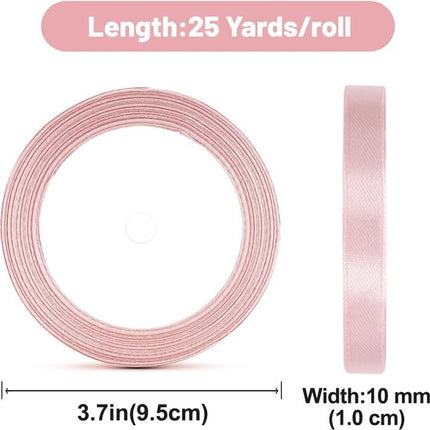 Gift Wrap - 22m Pink Satin Ribbon - 10mm Wide - Suitable for gift wrapping, Valentine's Day decorations, thick fabrics - handmade and wedding decorations.