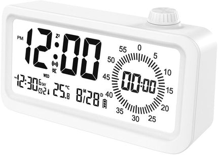 Visual alarm clock - Timer - Three alarms - Backlight - Two displays - Countdown function - Timer reminder for children - White.