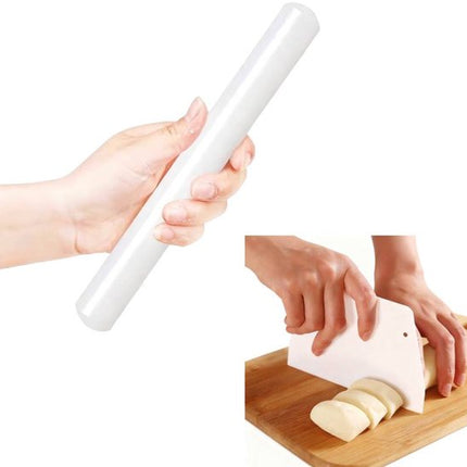 Rolling pin and dough cutter (2-piece) - 33 cm long - White - Diameter 3.5 cm - Suitable for baking - Can be used to roll out puff pastry, pie crusts or cookie dough - Smooth and easy-to-clean surface - Mould-resistant rolling pin.