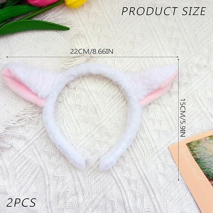 2-Piece Animal Headbands - With Sheep Ears - Cute Headbands for Adults and Kids to Role Play - White and Pink Sheep Costume Accessories.