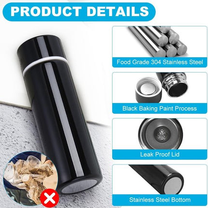 Miniature Thermos Flask 150ml - Mini Stainless Steel Thermos Flask - Sealed Travel Flask - Portable Coffee Mug - Mini Hot Water Bottle - Thermos Flask for Ice Cold Drinks - Black.
