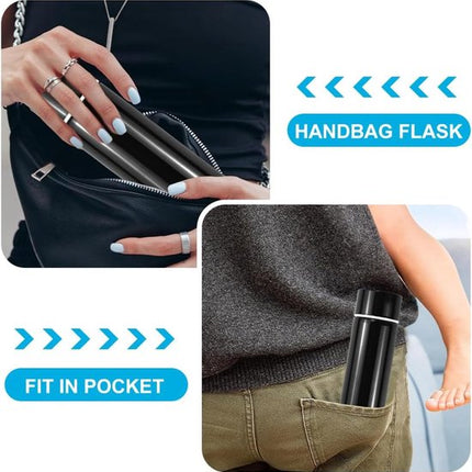 Miniature Thermos Flask 150ml - Mini Stainless Steel Thermos Flask - Sealed Travel Flask - Portable Coffee Mug - Mini Hot Water Bottle - Thermos Flask for Ice Cold Drinks - Black.