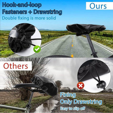 Bicycle saddle cover - Waterproof saddle cover - Rainproof saddle cover - Waterproof bicycle saddle cover with drawstring - Outdoor saddle cover - Bicycle accessories - Universal - Rain and dustproof - 24*27 cm - Black.