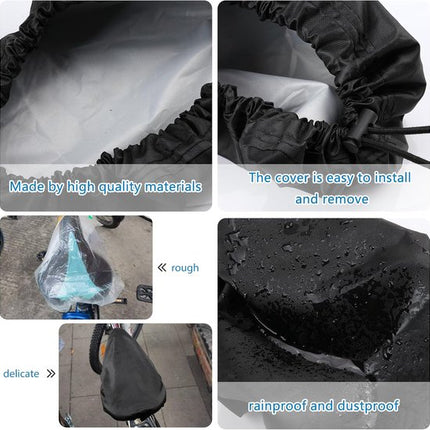 Bicycle saddle cover - Waterproof saddle cover - Rainproof saddle cover - Waterproof bicycle saddle cover with drawstring - Outdoor saddle cover - Bicycle accessories - Universal - Rain and dustproof - 24*27 cm - Black.