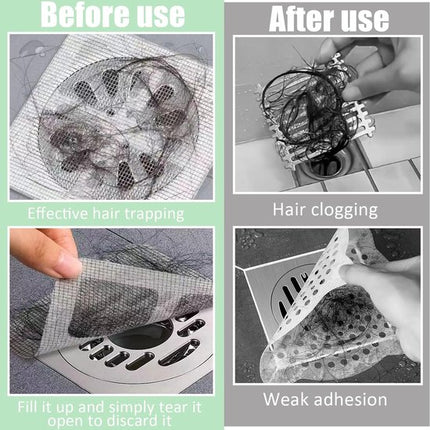 100-Piece Shower Drain Filter - Sticky Hair Shower Filter - Sink Filter, Bathtub, Bathroom & Kitchen Shower Drain Filter Sticker - 10cm - Gray.