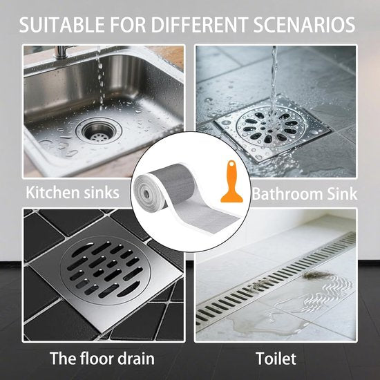 Hair collector - Shower drain filter - Floor drain - Self-adhesive anti-clogging kit for bathroom drain holes - Hair filter - Drain sticker roll - 10 cm x 10 m - Suitable for bathrooms, kitchens and shower rooms.