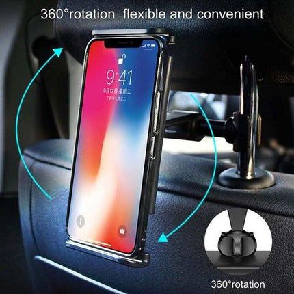Smartphone holder - Multifunctional car phone holder with clip - Adjustable phone holder - Telescopic phone holder - Car phone holder for headrest, Car tablet holder for back seat - Black.