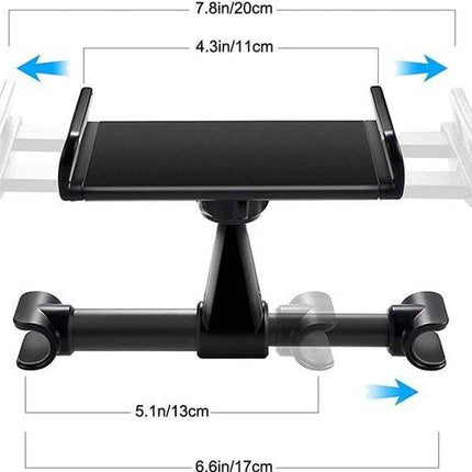 Smartphone holder - Multifunctional car phone holder with clip - Adjustable phone holder - Telescopic phone holder - Car phone holder for headrest, Car tablet holder for back seat - Black.