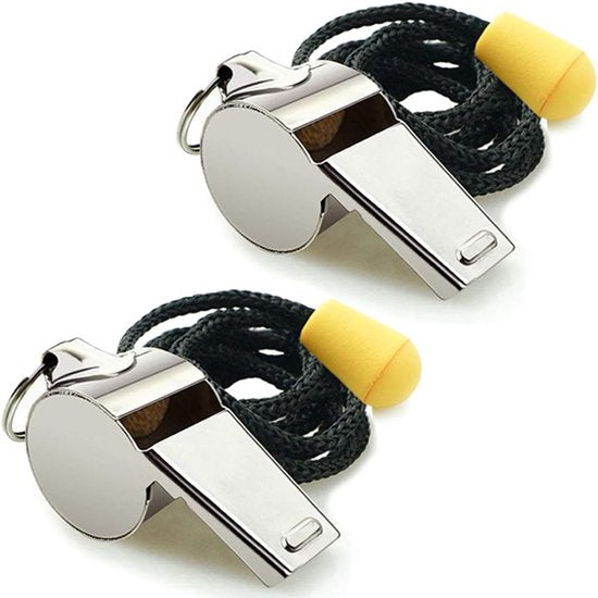 Whistle - 2-piece - Stainless steel sports whistle with lanyard - High volume whistle for survival and rescue - Suitable for coaches, referees and match officials.