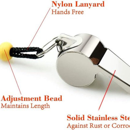 Whistle - 2-piece - Stainless steel sports whistle with lanyard - High volume whistle for survival and rescue - Suitable for coaches, referees and match officials.