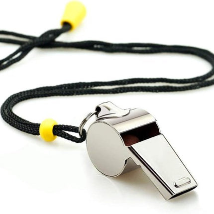Whistle - 2-piece - Stainless steel sports whistle with lanyard - High volume whistle for survival and rescue - Suitable for coaches, referees and match officials.