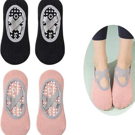 Yoga socks (2 pairs) - Non-slip socks - Women's non-slip yoga socks - Sizes 35-41 - Women's Pilates socks, non-slip - Fitness non-slip - Suitable for Pilates, Dance, Fitness.