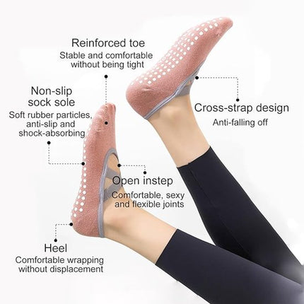Yoga socks (2 pairs) - Non-slip socks - Women's non-slip yoga socks - Sizes 35-41 - Women's Pilates socks, non-slip - Fitness non-slip - Suitable for Pilates, Dance, Fitness.