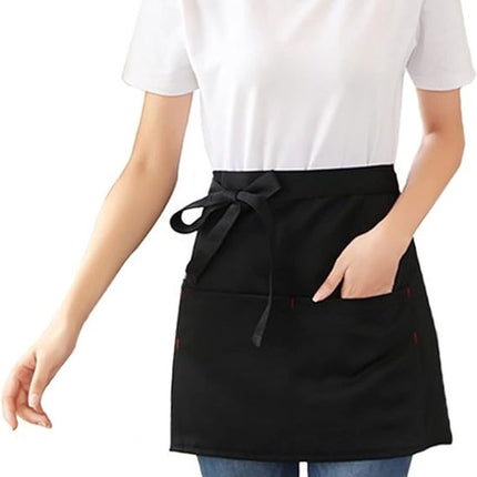 Kitchen Aprons - Women's Aprons - Half-Length Aprons - Unisex Kitchen Aprons - Restaurant, BBQ, Bar, Chef Aprons - Adjustable Aprons with Two Pockets - Black.