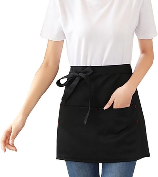 Kitchen Aprons - Women's Aprons - Half-Length Aprons - Unisex Kitchen Aprons - Restaurant, BBQ, Bar, Chef Aprons - Adjustable Aprons with Two Pockets - Black.