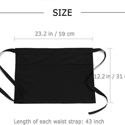Kitchen Aprons - Women's Aprons - Half-Length Aprons - Unisex Kitchen Aprons - Restaurant, BBQ, Bar, Chef Aprons - Adjustable Aprons with Two Pockets - Black.