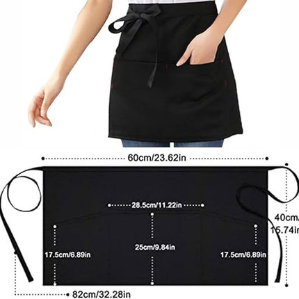 Kitchen Aprons - Women's Aprons - Half-Length Aprons - Unisex Kitchen Aprons - Restaurant, BBQ, Bar, Chef Aprons - Adjustable Aprons with Two Pockets - Black.