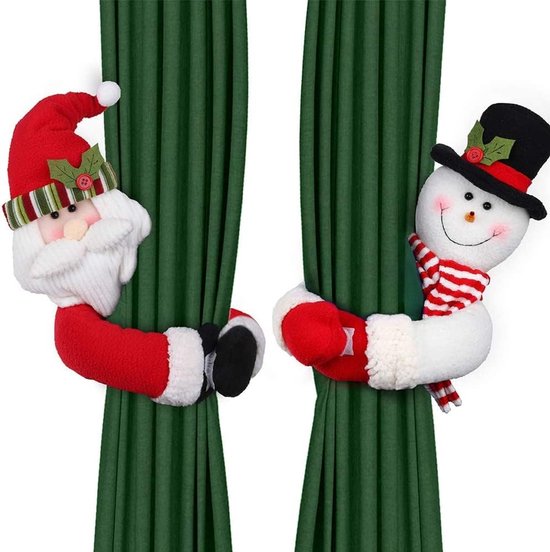 Christmas Themed Curtain Ties - (Set of Two) - Curtain Ties - Curtain Hooks - Snowman Design - Suitable for curtains, windows, wine bottle decorations, Christmas decorations, home and party decorations..