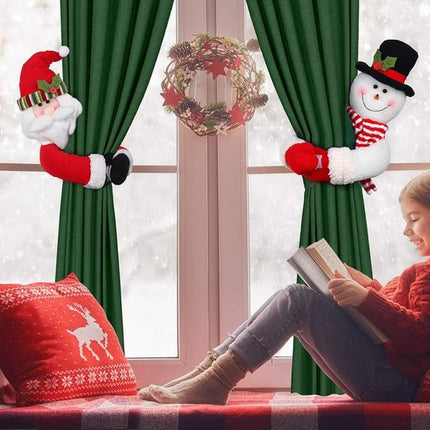 Christmas Themed Curtain Ties - (Set of Two) - Curtain Ties - Curtain Hooks - Snowman Design - Suitable for curtains, windows, wine bottle decorations, Christmas decorations, home and party decorations..