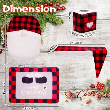 Toilet Seat Covers - Set of 4 - Christmas Toilet Seat Covers - Christmas Bathroom Accessories - Cute Christmas Dwarf Toilet Seats - Christmas Bathroom Decorations - Easy to Clean - Non-Slip Toilet Mats.