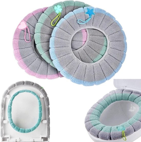 Toilet Seat Covers - 3-Pack - Soft Toilet Seat Covers - Soft and Comfortable Winter Toilet Seat Covers - With Hanging Ring - Reusable Toilet Seat Covers - Universal Toilet Seat Covers - Easy to Install - Pink - Green - Blue.