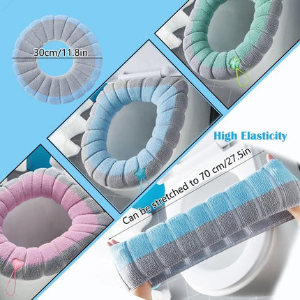 Toilet Seat Covers - 3-Pack - Soft Toilet Seat Covers - Soft and Comfortable Winter Toilet Seat Covers - With Hanging Ring - Reusable Toilet Seat Covers - Universal Toilet Seat Covers - Easy to Install - Pink - Green - Blue.