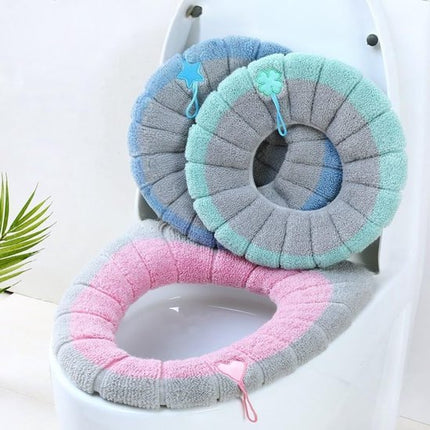 Toilet Seat Covers - 3-Pack - Soft Toilet Seat Covers - Soft and Comfortable Winter Toilet Seat Covers - With Hanging Ring - Reusable Toilet Seat Covers - Universal Toilet Seat Covers - Easy to Install - Pink - Green - Blue.