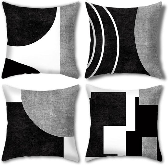 Pillowcase - 4-pack - Pillowcases with abstract geometric pattern - 45x45 cm - Pillowcases with zipper - Black and white pillowcases (pillow insert not included).
