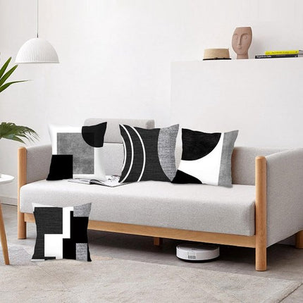 Pillowcase - 4-pack - Pillowcases with abstract geometric pattern - 45x45 cm - Pillowcases with zipper - Black and white pillowcases (pillow insert not included).