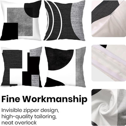 Pillowcase - 4-pack - Pillowcases with abstract geometric pattern - 45x45 cm - Pillowcases with zipper - Black and white pillowcases (pillow insert not included).