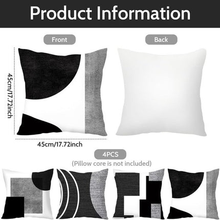 Pillowcase - 4-pack - Pillowcases with abstract geometric pattern - 45x45 cm - Pillowcases with zipper - Black and white pillowcases (pillow insert not included).