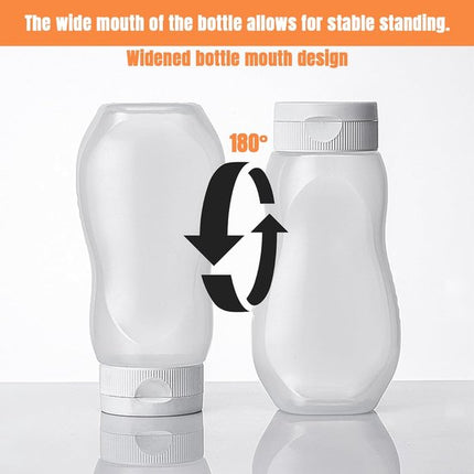 Squeeze Bottles - Pack of 4 - Sauce Bottles - Plastic Bottles with Lid (330g) - BPA Free - Suitable for salad dressings, ketchup, cooking oils - Clear Bottles for Condiments - Leak-Proof Bottles - Food Grade Condiment Bottles.