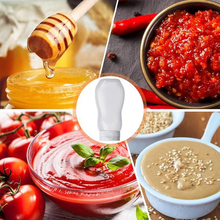 Squeeze Bottles - Pack of 4 - Sauce Bottles - Plastic Bottles with Lid (330g) - BPA Free - Suitable for salad dressings, ketchup, cooking oils - Clear Bottles for Condiments - Leak-Proof Bottles - Food Grade Condiment Bottles.