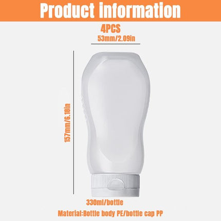 Squeeze Bottles - Pack of 4 - Sauce Bottles - Plastic Bottles with Lid (330g) - BPA Free - Suitable for salad dressings, ketchup, cooking oils - Clear Bottles for Condiments - Leak-Proof Bottles - Food Grade Condiment Bottles.